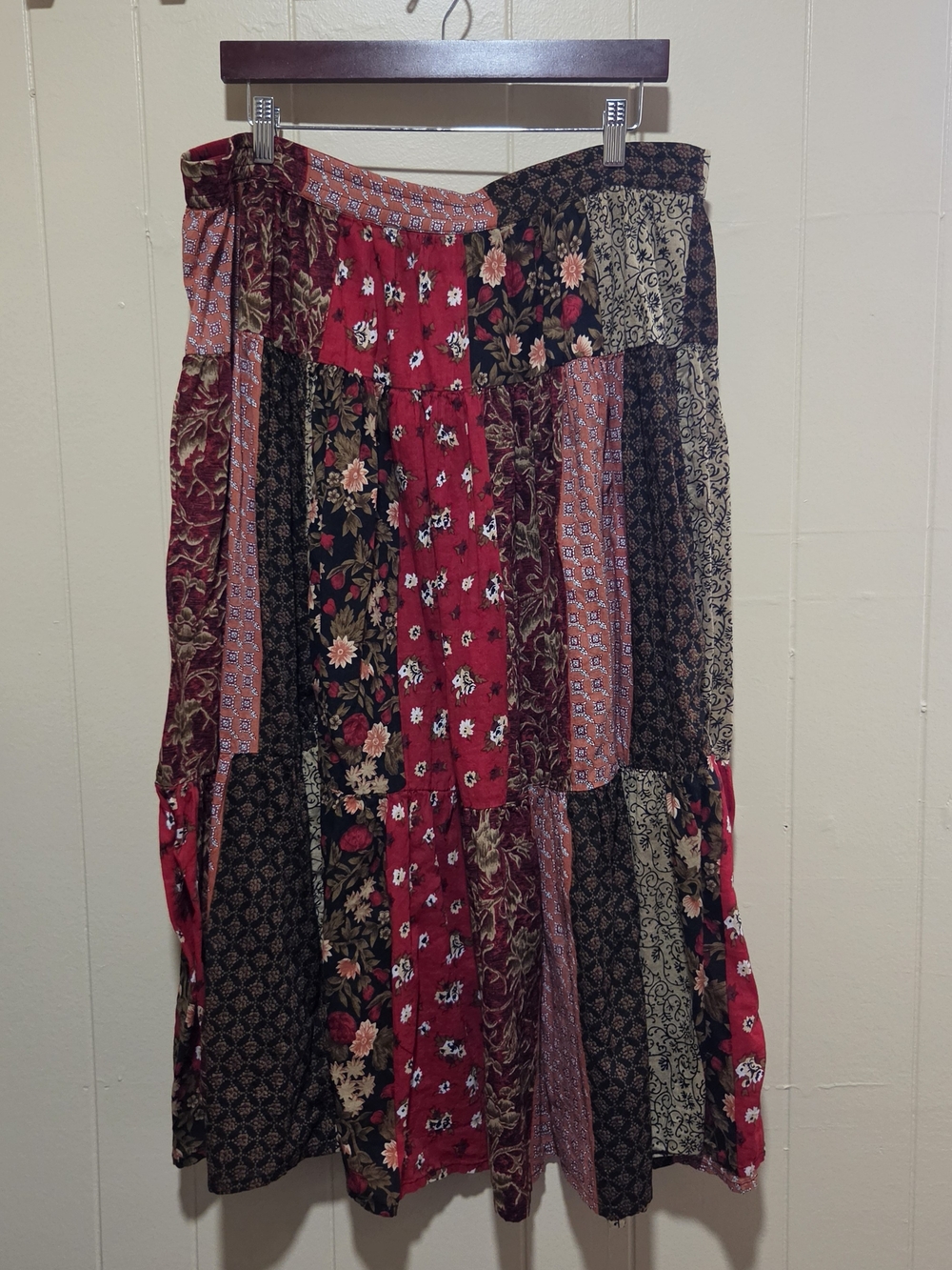 Sag Harbor Red Floral Patchwork Maxi Skirt